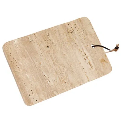Storied Home Wide Travertine Cheese Slicer And Cutting Board With Leather Tie In Neutral