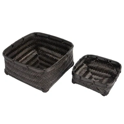 Storied Home Wood & Water Hyacinth Baskets, Black, Set Of 2
