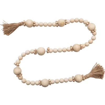 Storied Home Wood Bead Garland With Jute Tassels In White
