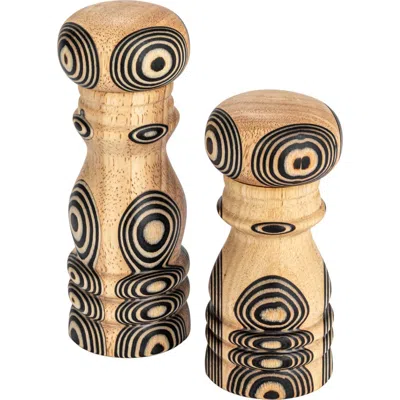 Storied Home Wood Salt And Pepper Mills With Inlaid Circles Design, Natural And Black In Brown