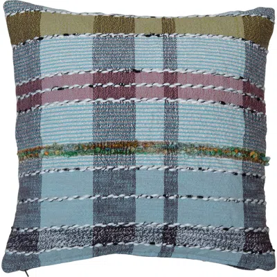 Storied Home Woven Cotton And Wool Madras Plaid Pillow With Chambray Back, Multicolor