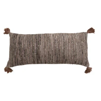 Storied Home Woven Cotton Lumbar Pillow In Brown