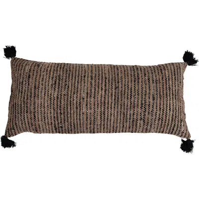 Storied Home Woven Cotton Lumbar Pillow In Brown
