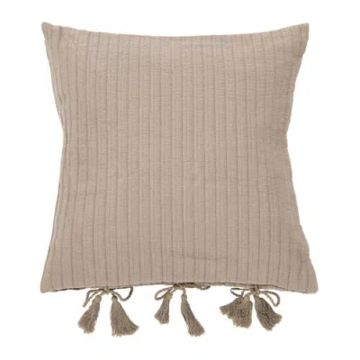 Storied Home Woven Cotton Pillow With Tassel Ties In Brown