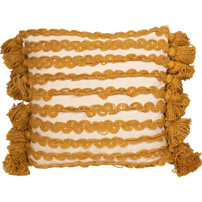 Storied Home Woven Cotton Pillow In Yellow
