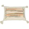 Storied Home Woven Cotton Slub Lumbar Pillow With Applique, Fringe And Tassels In White