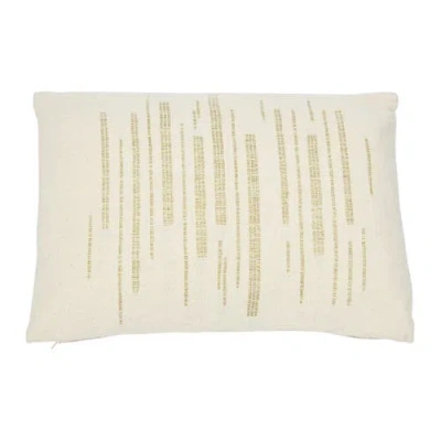 STORIED HOME STORIED HOME WOVEN COTTON SLUB LUMBAR PILLOW WITH GOLD METALLIC THREAD EMBROIDERY, COVER ONLY