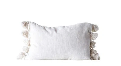 Storied Home Woven Cotton Slub Lumbar Pillow With Tassels, Cream In Multi