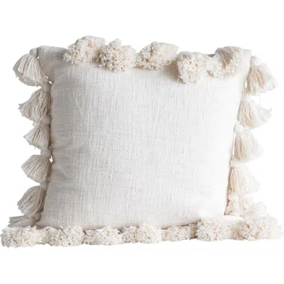 Storied Home Woven Cotton Slub Pillow With Tassels, Cream In White