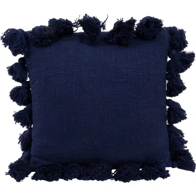 Storied Home Woven Cotton Slub Pillow With Tassels, Navy In Blue