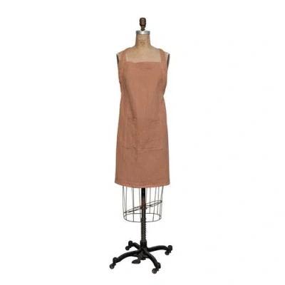 Storied Home Woven Linen And Cotton Kitchen And Dining Waffle Apron With Pocket In Brown