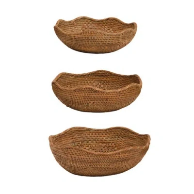 Storied Home Woven Rattan Bowls Set In Brown