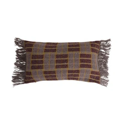 Storied Home Woven Recycled Cotton Blend Lumbar Pillow With Fringe In Gray