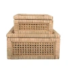 Storied Home Woven Wood And Rattan Display Boxes With Glass Lids, Natural, Set Of 2 In Nude