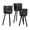Storied Home Woven Wood Baskets With Wooden Legs, Black, Set Of 3 In Black