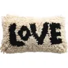 Storied Home Woven Wool Shag Lumbar Pillow With "love" Design, Black And Cream In Black