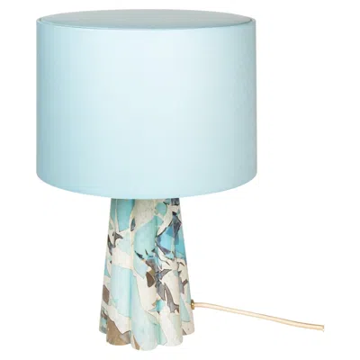 Pre-owned Stories Of Italy Murano Glass Aquamarine Bucket Lamp With Cotton Lampshade By  In Blue