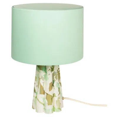 Pre-owned Stories Of Italy Murano Glass Green Bucket Lamp With Cotton Lampshade By