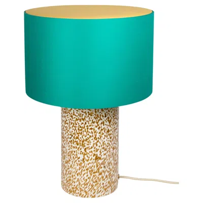 Pre-owned Stories Of Italy Murano Glass Ivory & Amber Pillar Lamp With Cotton Lampshade By  In White
