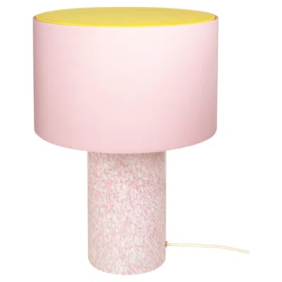 Pre-owned Stories Of Italy Murano Glass Ivory & Pink Pillar Lamp With Cotton Lampshade By  In White