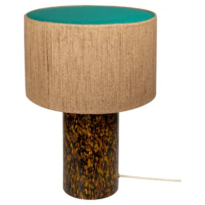 Pre-owned Stories Of Italy Murano Glass Leopardo Pillar Lamp With Rope/cotton Lampshade By  In Brown