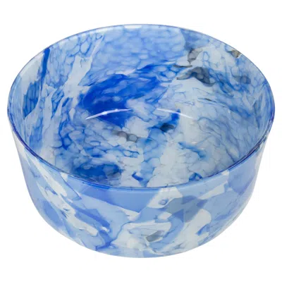 Pre-owned Stories Of Italy Murano Glass Nougat Blue Bowl Large By