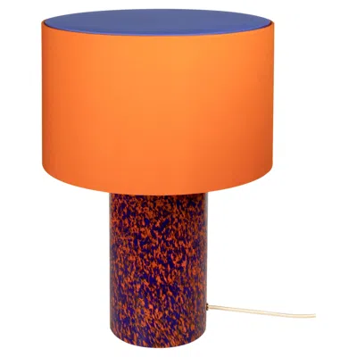 Pre-owned Stories Of Italy Murano Glass Orange & Blue Pillar Lamp With Cotton Lampshade By