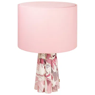 Pre-owned Stories Of Italy Murano Glass Pink Bucket Lamp With Cotton Lampshade By