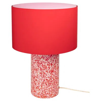 Pre-owned Stories Of Italy Murano Glass Red & Ivory Pillar Lamp With Cotton Lampshade By  In White