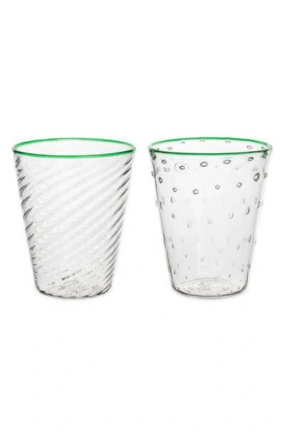 Stories Of Italy Set Of 2 Mismatched Ultralight Murano Glass Tumblers In Green