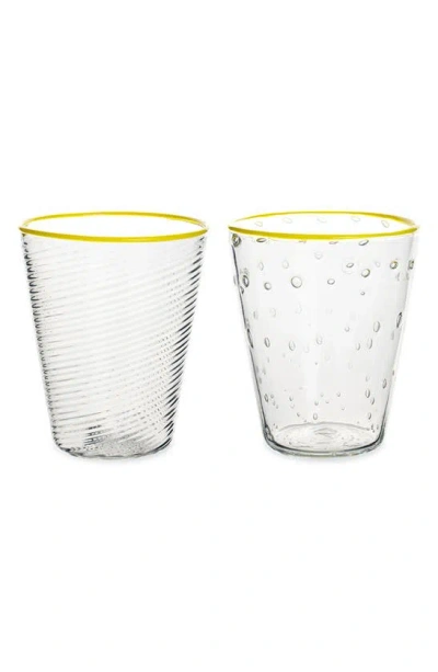 Stories Of Italy Set Of 2 Mismatched Ultralight Murano Glass Tumblers In Yellow