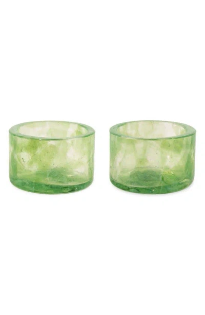 Stories Of Italy Set Of 2 Watercolor Jade Tealight Candleholders In Green