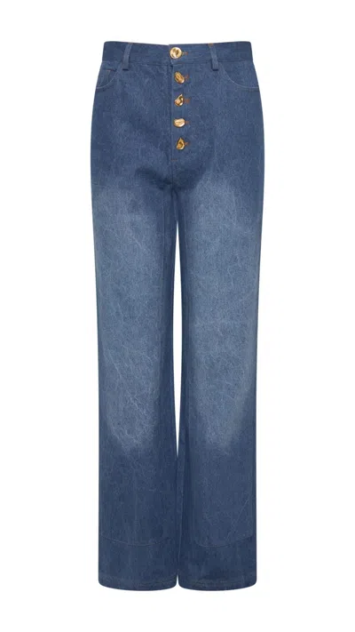 Storm Label Blue Faded Denim Button Jeans