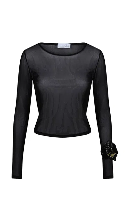 Storm Label Women's Black Hibiscus Mesh Top