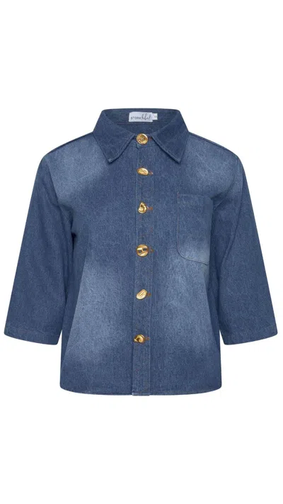 Storm Label Women's Blue Faded Denin Button Over Shirt