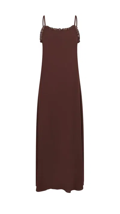 Storm Label Women's Brown Burnt Rosewood, Ruffle Slip Dress