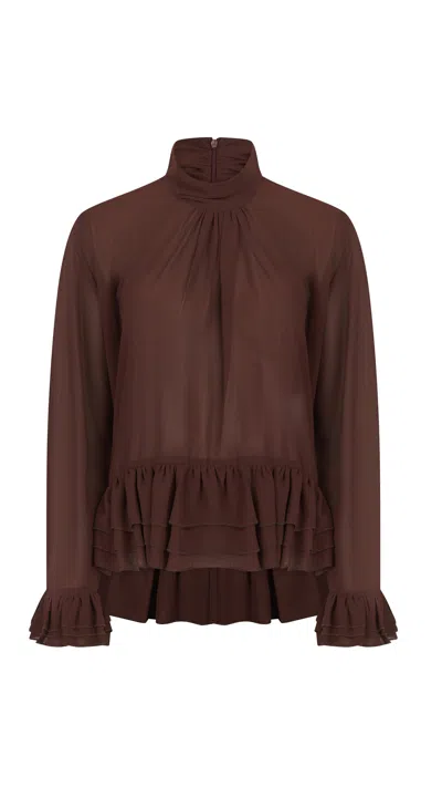 Storm Label Women's Brown Burnt Rosewood Ruffle Top