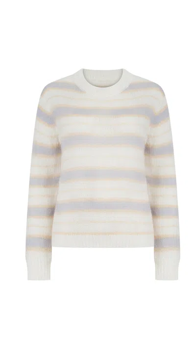 Storm Label Women's Neutrals / Blue / White Multi-stripe Mohair Jumper