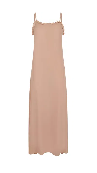 Storm Label Women's Neutrals Tinted Rose, Ruffled Slip Dress