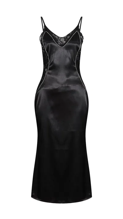 Storm Label Women's Scarfina Black Satin, Lace & Crystal Dress