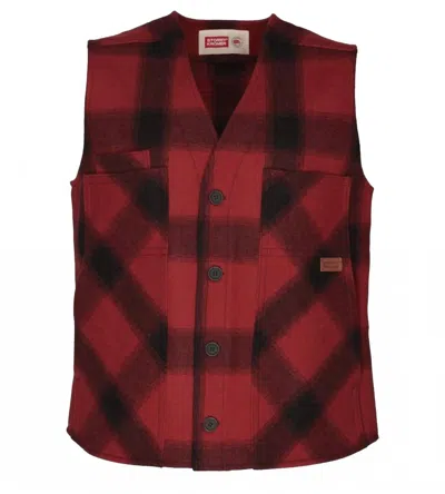 Stormy Kromer Men's Button Vest In Red/black Plaid In Burgundy