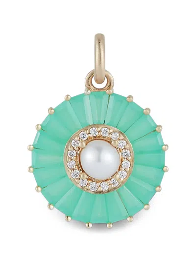 Storrow Jewelry Emily Pearl And Chrysoprase Diamond Charm In Green