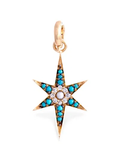 Storrow Jewelry Stella Turquoise And Pearl Charm In Gold