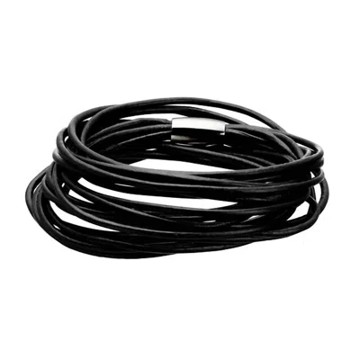Story Jewellery 6 Strand Triple Wrap Leather Bracelet In Black