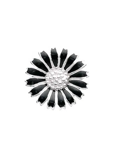 Story Jewellery Women's Enamel Daisy, 15mm Button In Silver Black