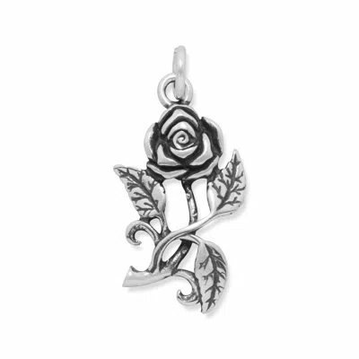 Story Jewellery Women's Oxidized Crystal Rose Charm In Sterling Silver