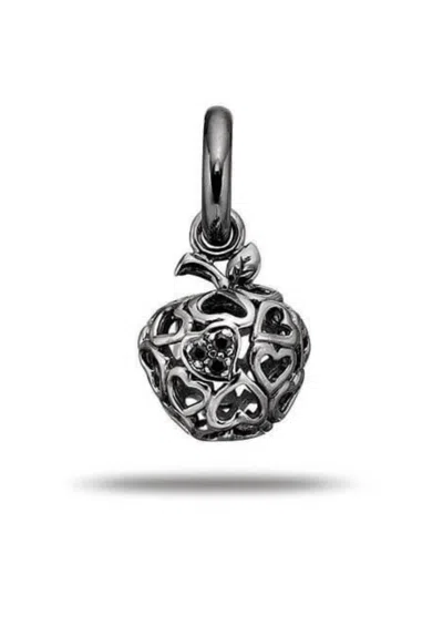 Story Jewellery Women's Rhodium Plate Heart Apple Charm In Silvery-white In Black