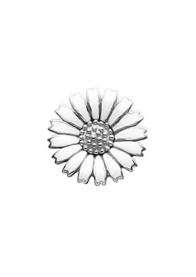 Story Jewellery Women's Rhodium White Enamel Daisy, 15mm Button In Medium Black In Silver