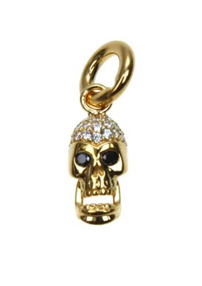 Story Jewellery Women's Skull Charm Pendant In Gold Plate In Black