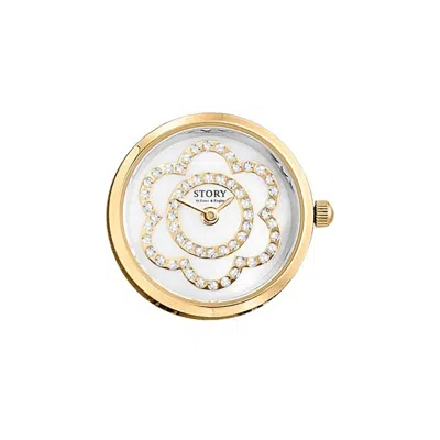 Story Jewellery Women's Swarovski Crystal Clock Charm Ring-style Watch In Gold